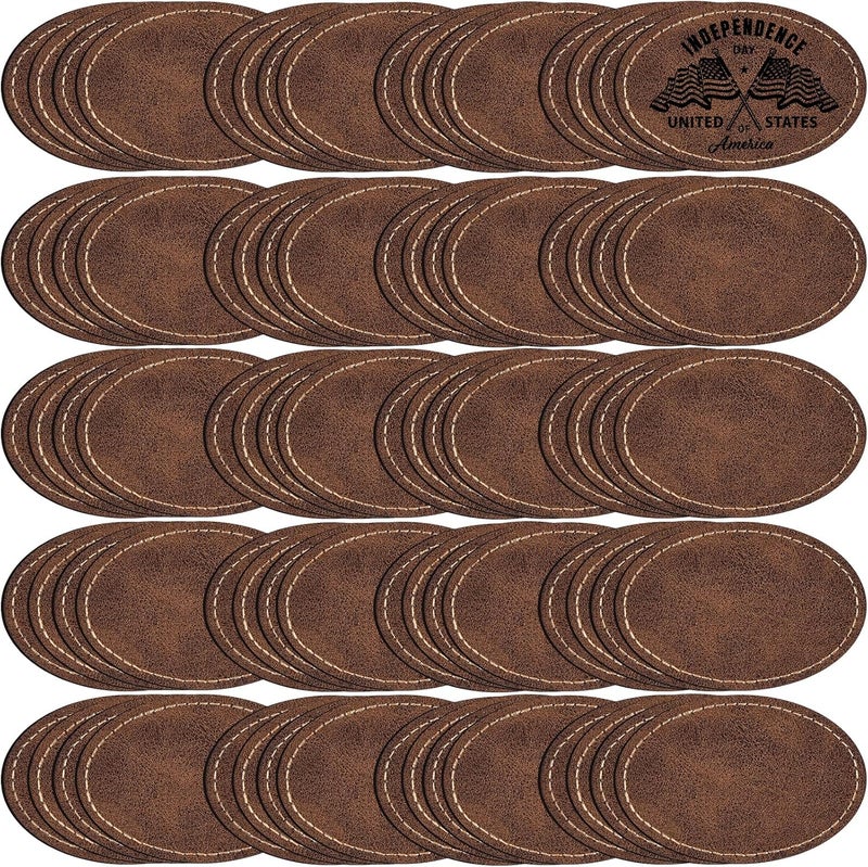 MAPRIAL 80 Pack Blank Leatherette Patches with Adhesive, Oval Laser Engravable Faux Leather Patch for Hats Custom, Fabric Repair Sew, Engraving Materials, Gifts, DIY (Rustic, 3 x 2 in) - Image 1